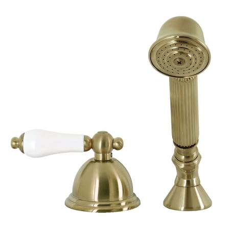 Kingston Brass KSK3357PLTR Deck Mount Hand Shower with Diverter for Roman Tub Faucet, Brushed Brass KSK3357PLTR